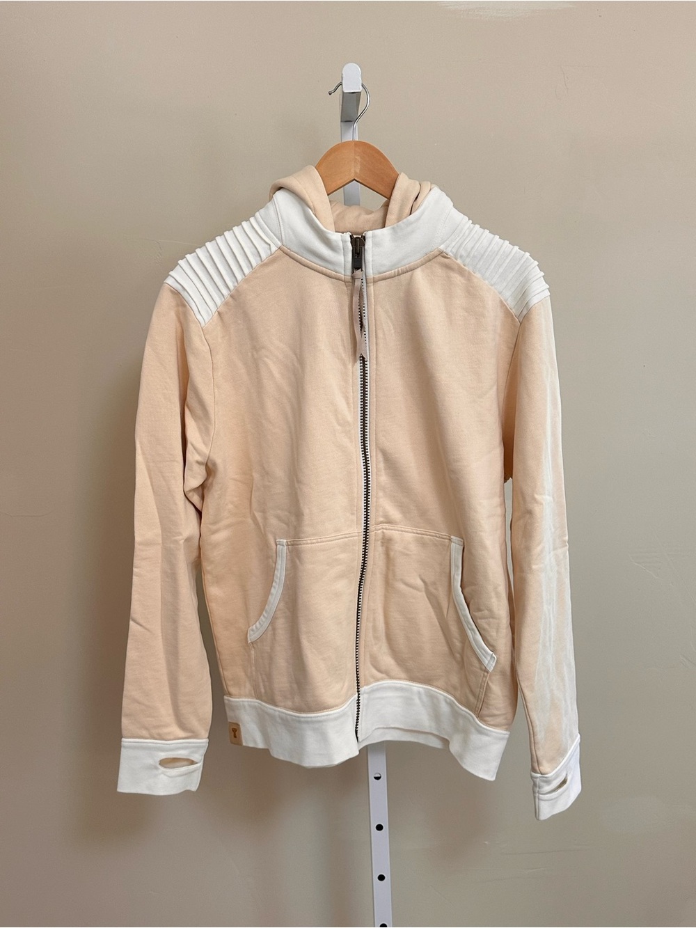 Copala by Ben Rose Tokyo Hoodie Size Small Cream Supima Cotton Moto Zip - Picture 2 of 10